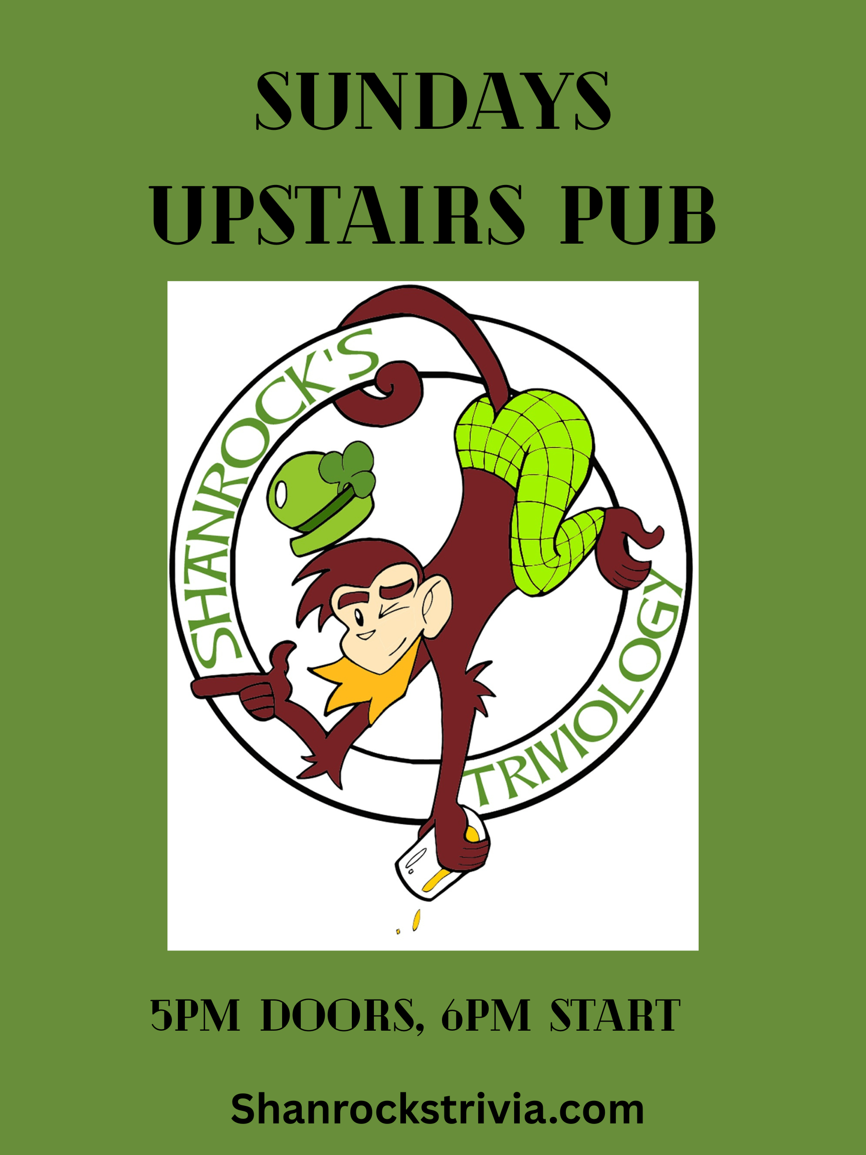 SHANROCK’S TRIVIOLOGY (5pm Doors, 6PM Start; Upstairs Pub)